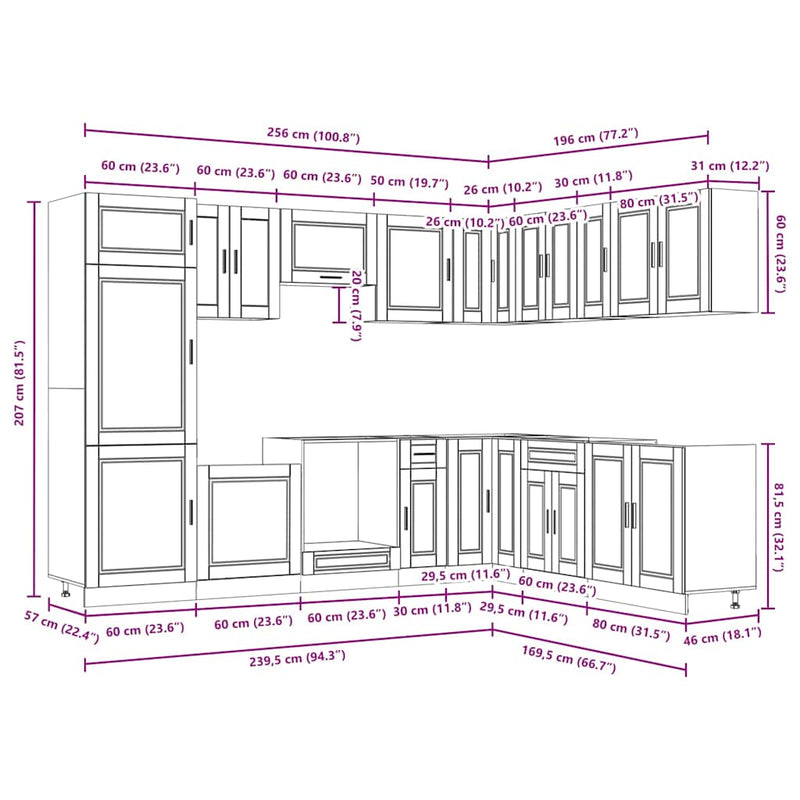 vidaXL 14 darabos konyhaszekrény szett Porto fekete színű műfa