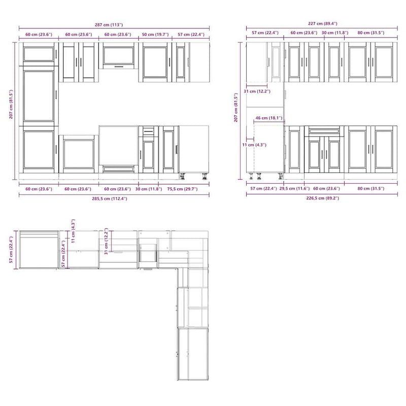 vidaXL 14 részes konyhaszekrény szett Porto kézműves tölgy mérnöki fa