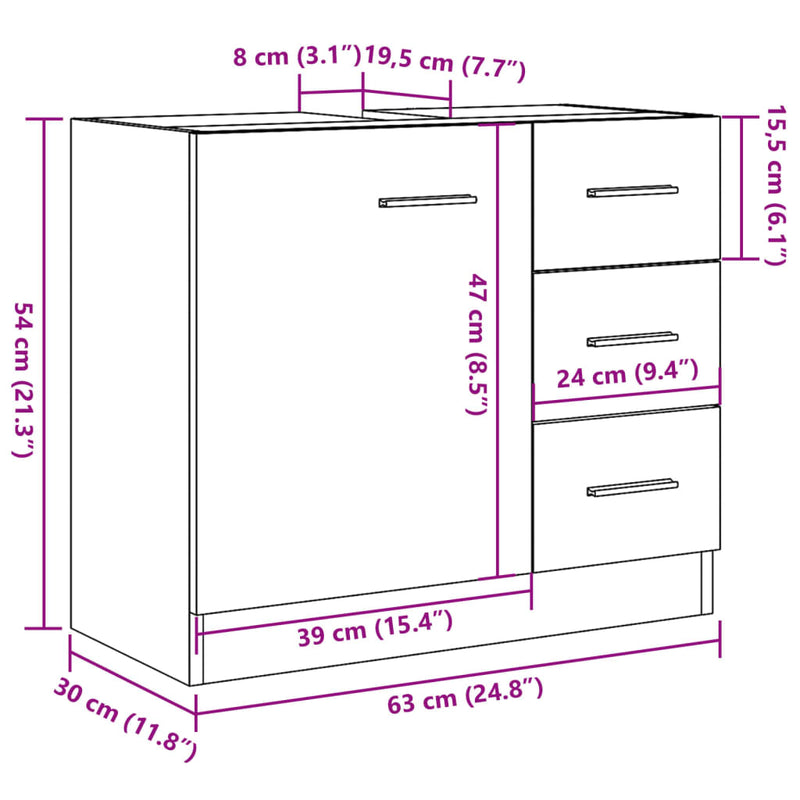 vidaXL antik fa színű szerelt fa mosdószekrény 63 x 30 x 54 cm