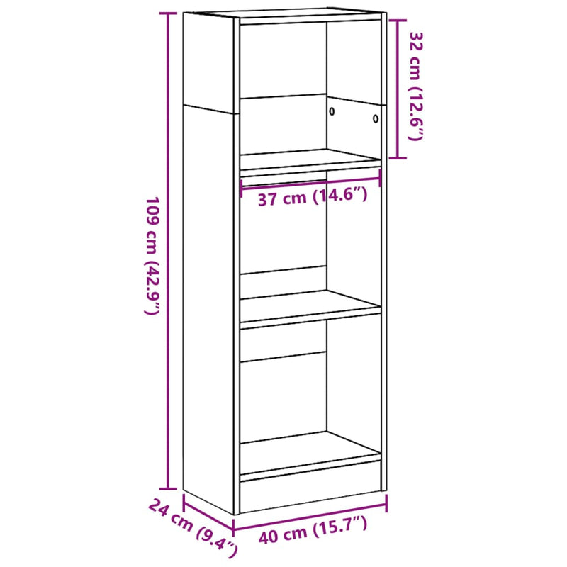 vidaXL antik fa színű szerelt fa könyvespolc 40 x 24 x 109 cm