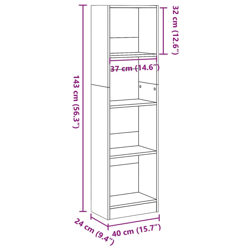vidaXL fekete szerelt fa könyvszekrény 40 x 24 x 143 cm