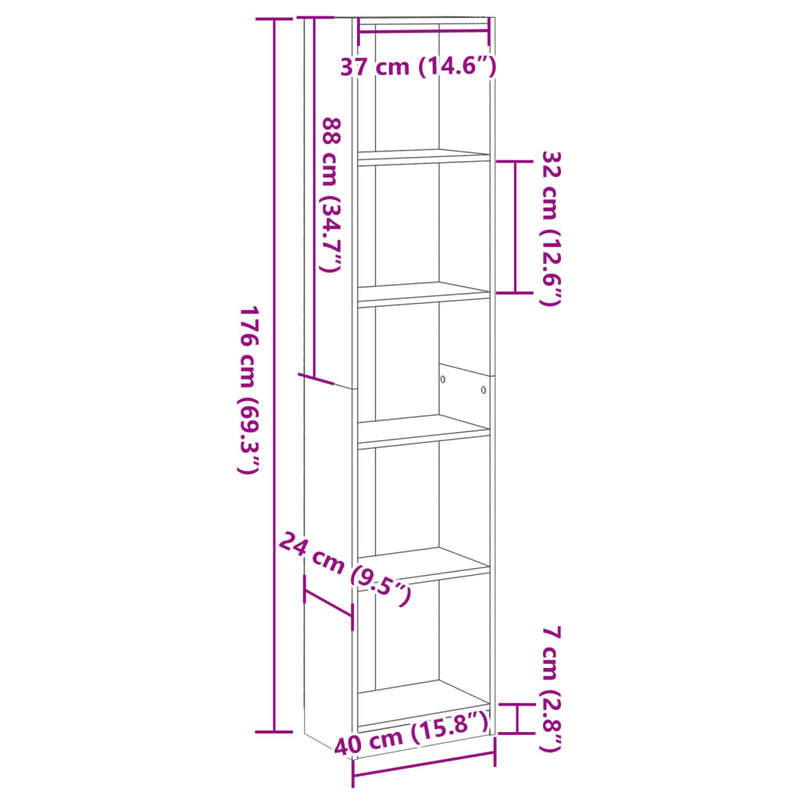 vidaXL antik fa színű szerelt fa könyvespolc 40 x 24 x 176 cm