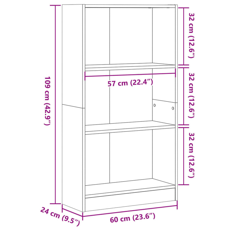 vidaXL sonoma tölgy színű szerelt fa könyvespolc 60 x 24 x 109 cm