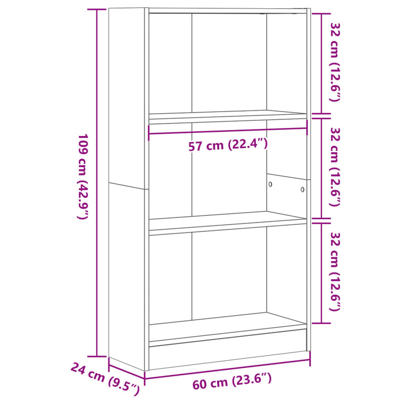 vidaXL kézműves tölgy szerelt fa könyvespolc 60 x 24 x 109 cm