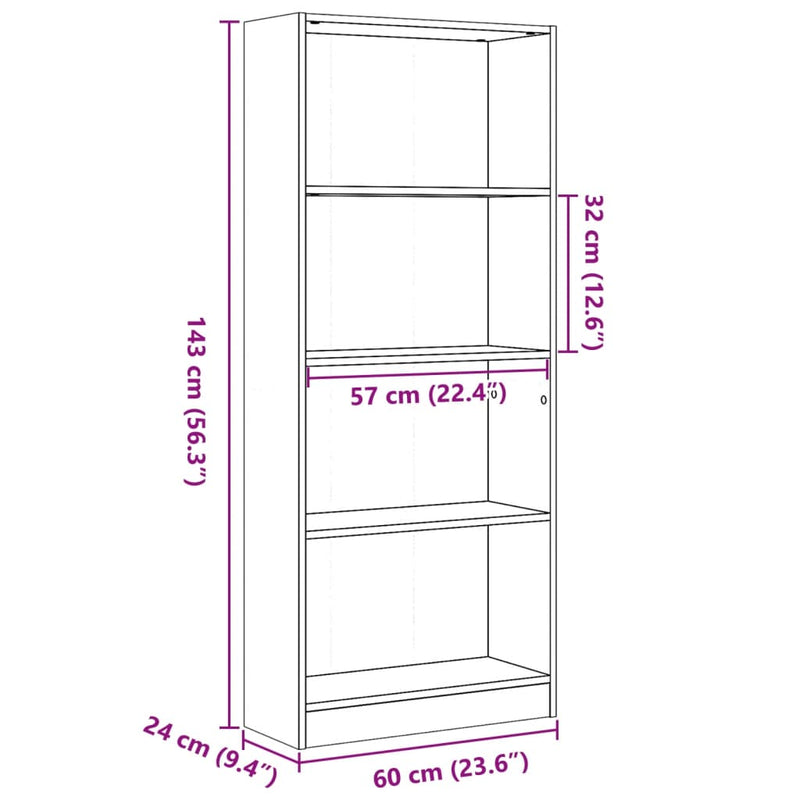 vidaXL sonoma tölgy színű szerelt fa könyvszekrény 60 x 24 x 143 cm