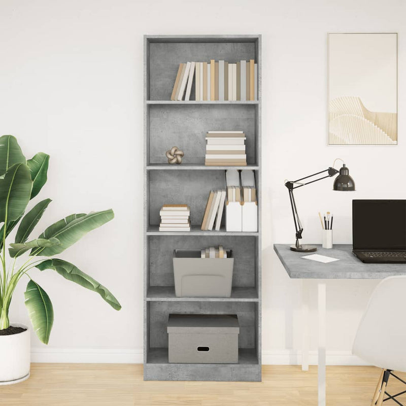 vidaXL betonszürke szerelt fa könyvespolc 60 x 24 x 176 cm