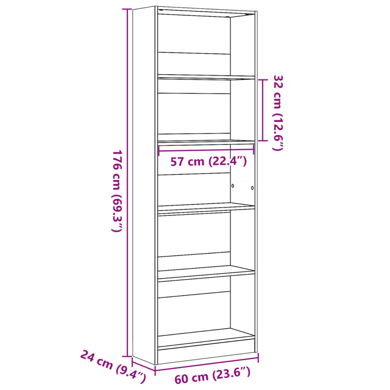 vidaXL barna tölgy színű szerelt fa könyvszekrény 60 x 24 x 176 cm