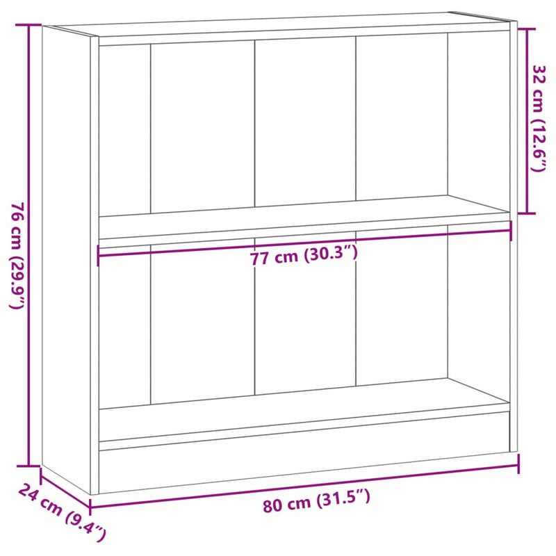 vidaXL kézműves tölgy szerelt fa könyvespolc 80 x 24 x 76 cm
