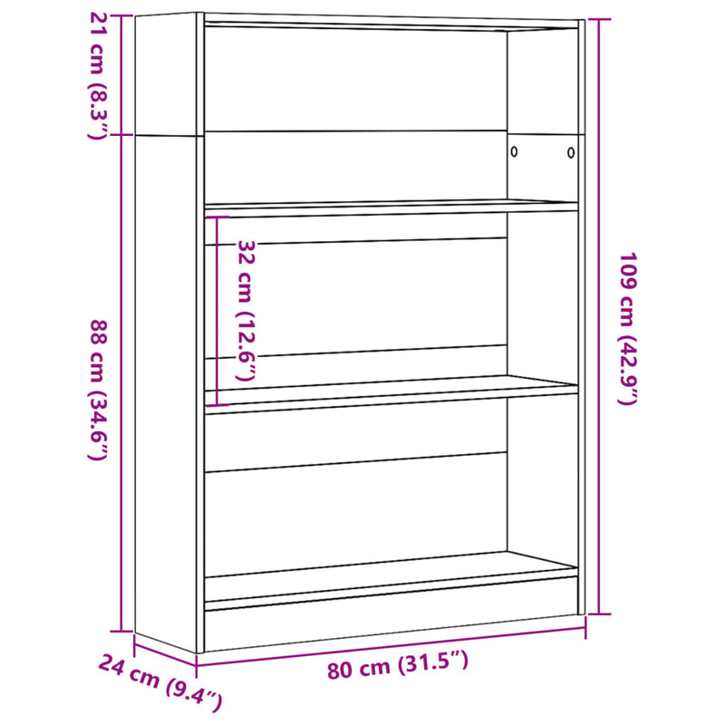 vidaXL antik fa színű szerelt fa könyvespolc 80 x 24 x 109 cm