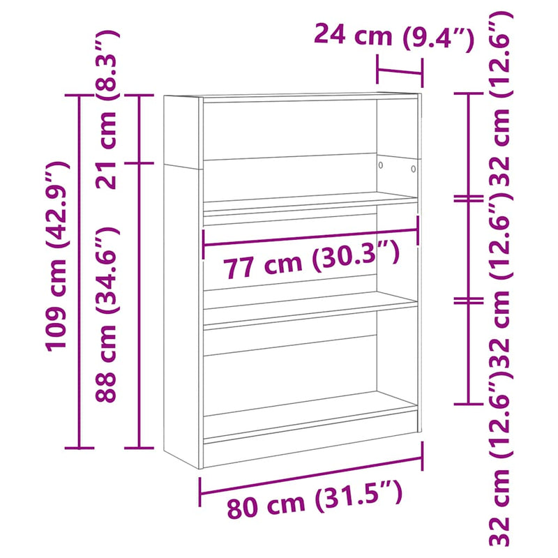 vidaXL kézműves tölgy szerelt fa könyvespolc 80 x 24 x 109 cm