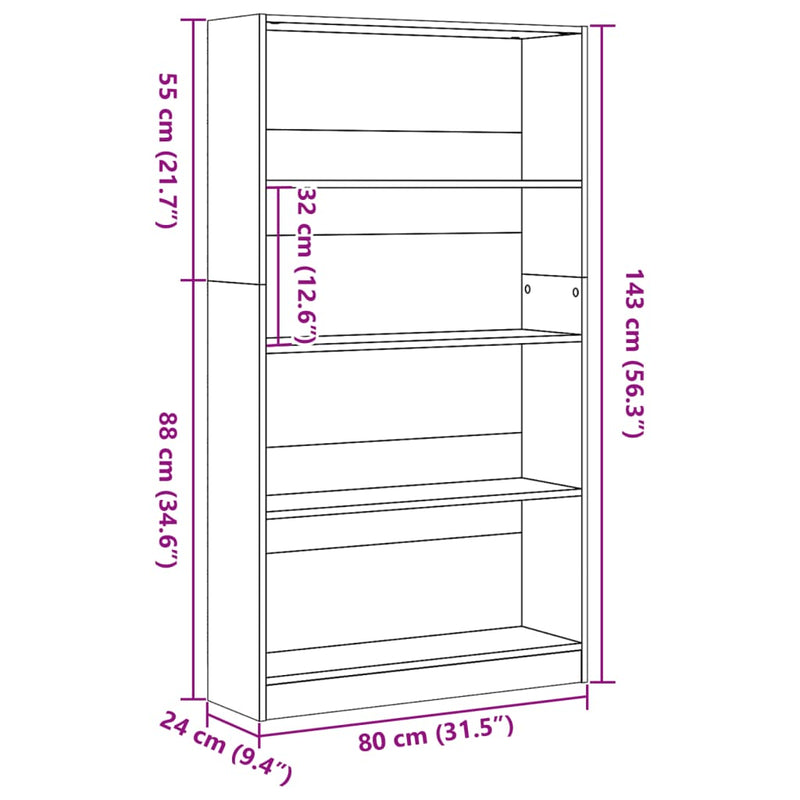 vidaXL fekete szerelt fa könyvszekrény 80 x 24 x 143 cm