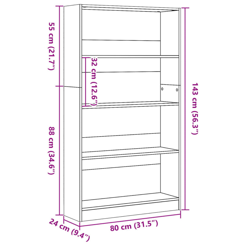 vidaXL betonszürke szerelt fa könyvespolc 80 x 24 x 143 cm