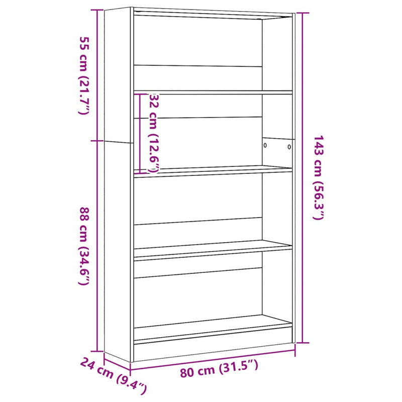 vidaXL barna tölgy színű szerelt fa könyvszekrény 80 x 24 x 143 cm