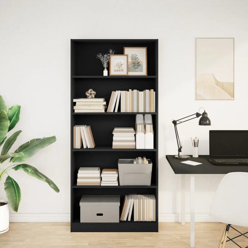 vidaXL fekete szerelt fa könyvszekrény 80 x 24 x 176 cm