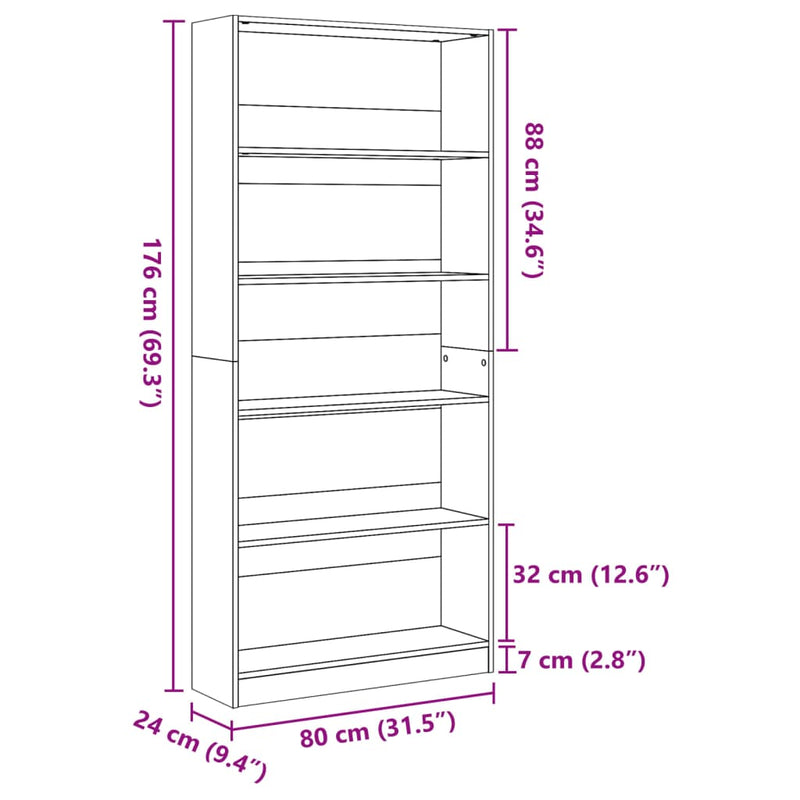 vidaXL barna tölgy színű szerelt fa könyvszekrény 80 x 24 x 176 cm