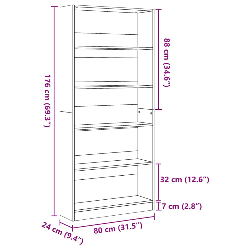 vidaXL antik fa színű szerelt fa könyvespolc 80 x 24 x 176 cm
