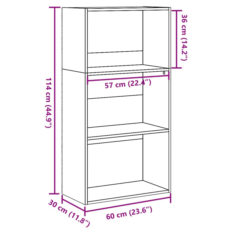 vidaXL fekete szerelt fa könyvespolc 60 x 30 x 114 cm