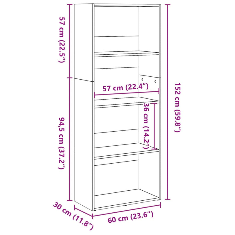 vidaXL betonszürke szerelt fa könyvespolc 60 x 30 x 152 cm