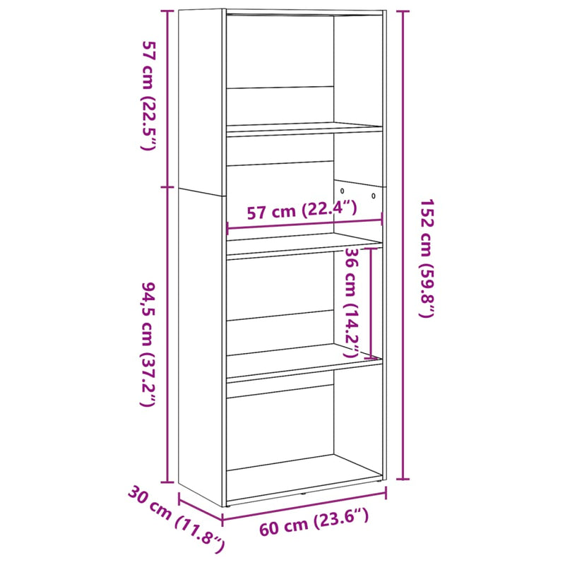 vidaXL szürke sonoma színű szerelt fa könyvespolc 60 x 30 x 152 cm