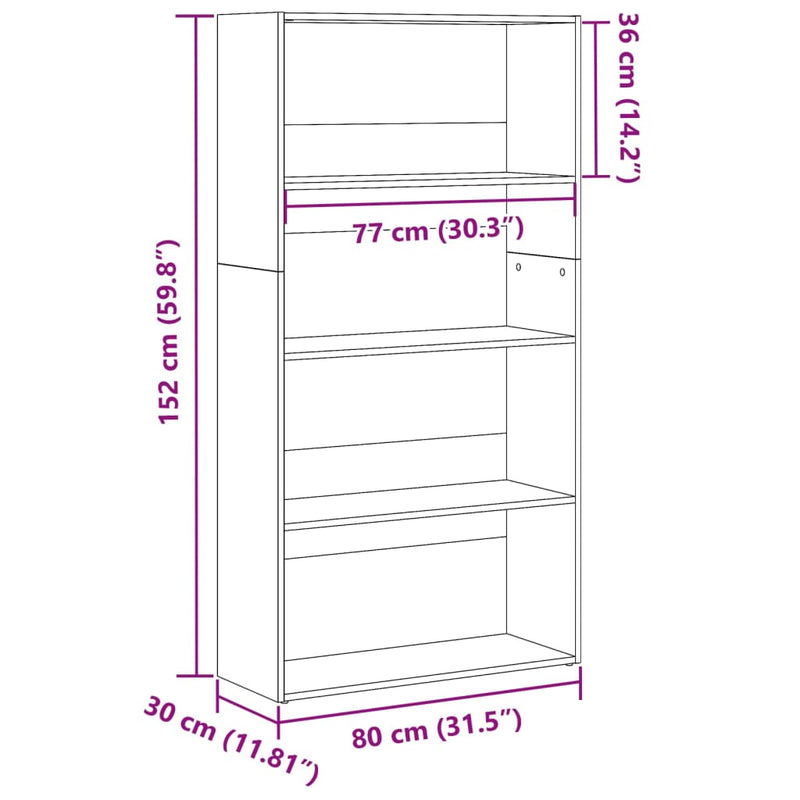 vidaXL betonszürke szerelt fa könyvespolc 80 x 30 x 152 cm