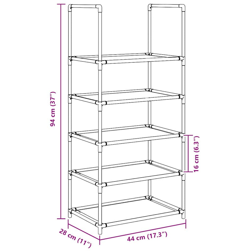 vidaXL fekete nem szőtt szövetből cipőállvány 5 szintes 44x28x94 cm