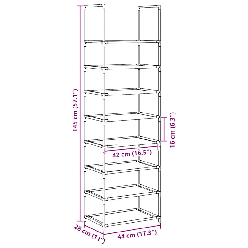 vidaXL fekete nem szőtt szövetből cipőállvány 8 szintes 44x28x145 cm