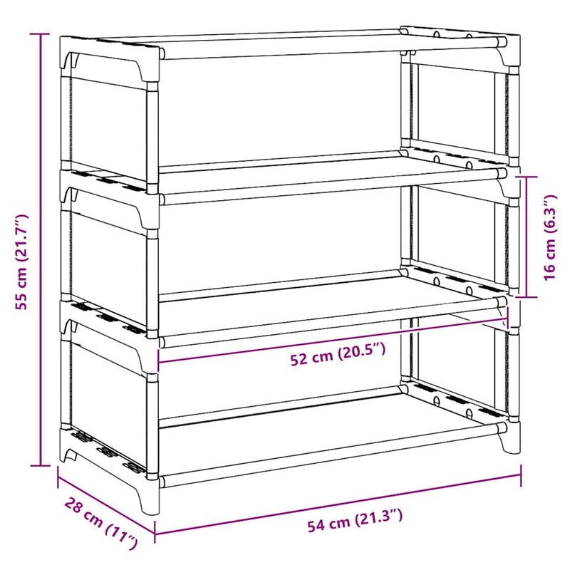 vidaXL szürke nem szőtt szövetből cipőállvány 4 szintes 54x28x55 cm