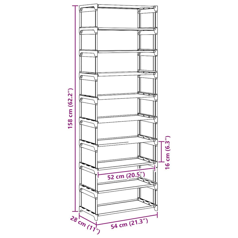 vidaXL szürke nem szőtt szövetből cipőállvány 10 szintes 54x28x158 cm