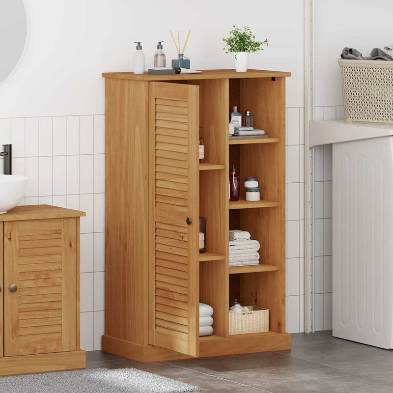 vidaXL Fürdőszoba Székény tárolóval VIGO mézbarna 67.5 x 34 x 110 cm
