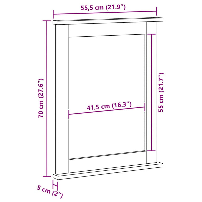 vidaXL Tükör tükörrel VIGO mézbarna 55.5 x 5 x 70 cm Tömör fenyőfa