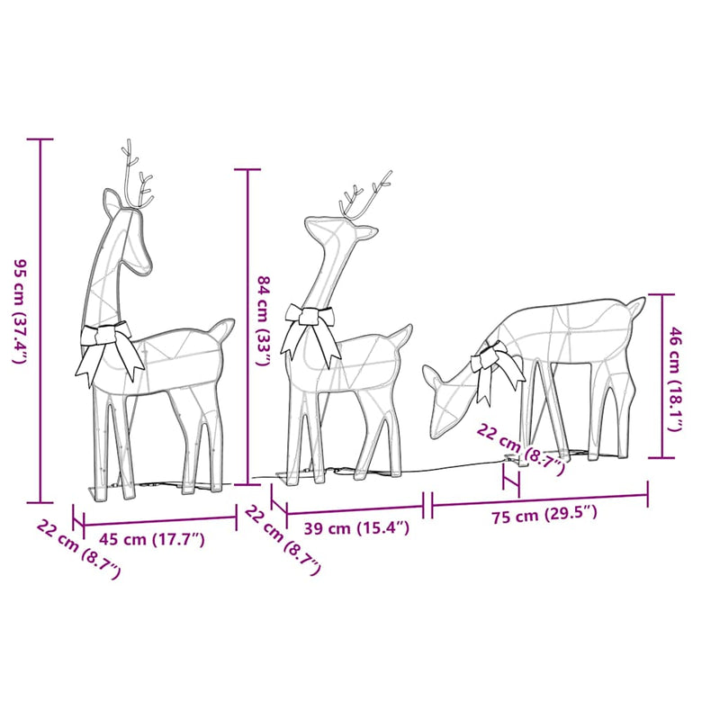 vidaXL 3 db meleg fehér rénszarvas karácsonyi dísz 90 LED