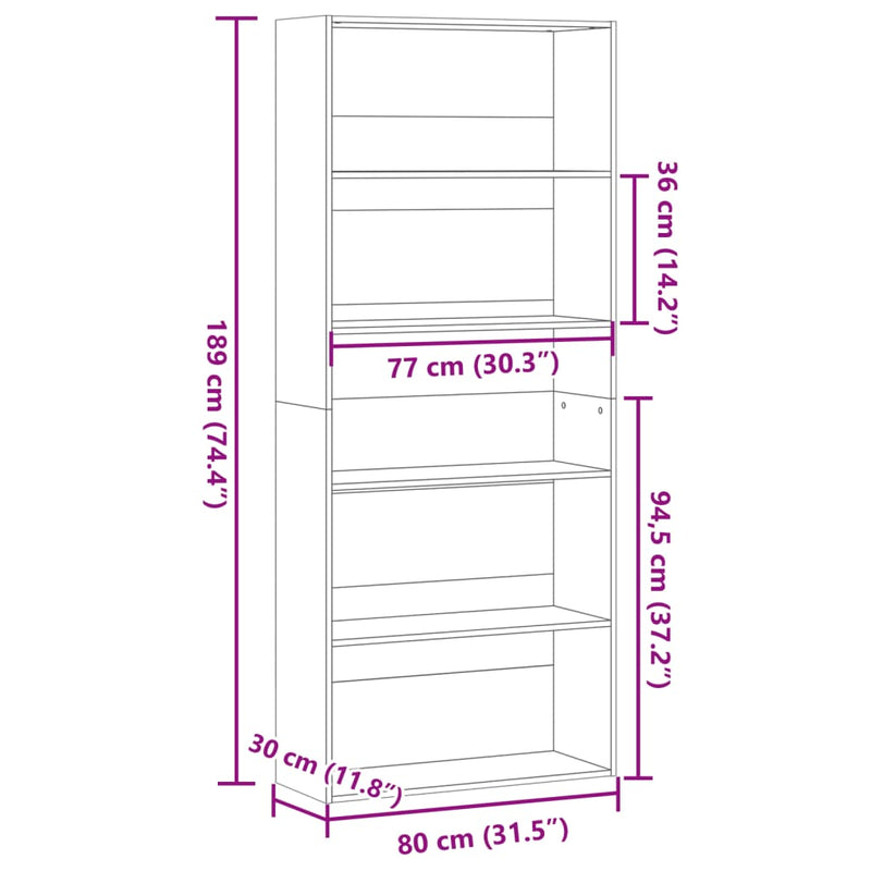 vidaXL antik fa színű szerelt fa könyvszekrény 80 x 30 x 189 cm