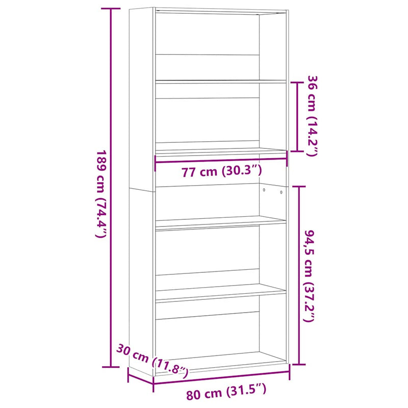 vidaXL kézműves tölgy színű szerelt fa könyvszekrény 80 x 30 x 189 cm
