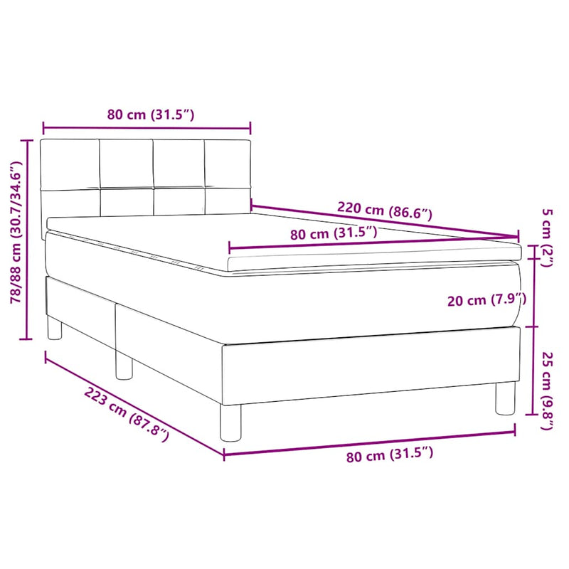 vidaXL fekete bársony rugós ágy matraccal 80x220 cm