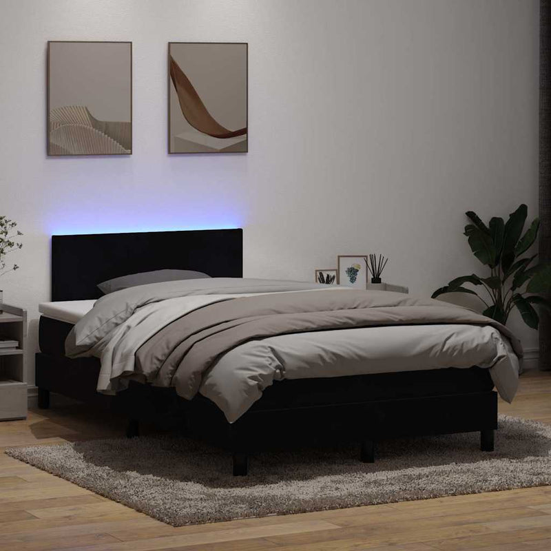 vidaXL fekete bársony rugós és LED-es ágy matraccal 120x210 cm