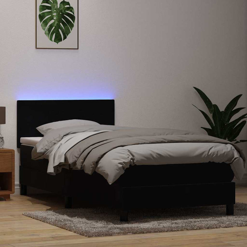 vidaXL fekete bársony rugós és LED-es ágy matraccal 80x220 cm