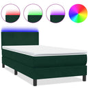 vidaXL sötétzöld bársony rugós és LED-es ágy matraccal 80x220 cm