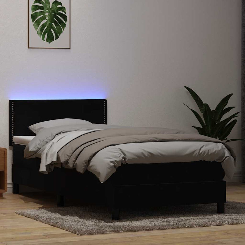 vidaXL fekete bársony rugós és LED-es ágy matraccal 90x210 cm