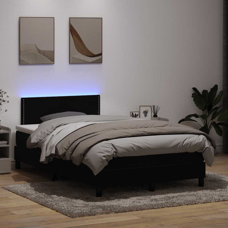 vidaXL fekete bársony rugós és LED-es ágy matraccal 120x210 cm