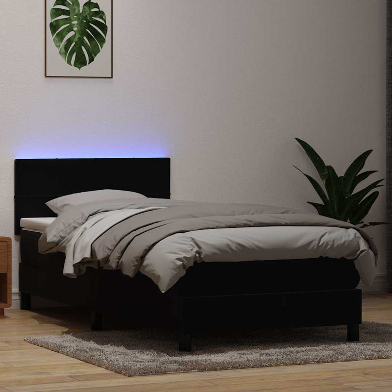 vidaXL fekete bársony rugós és LED-es ágy matraccal 90x210 cm