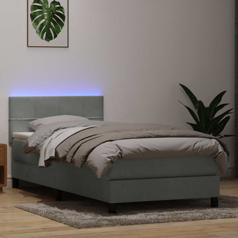 vidaXL világosszürke bársony rugós és LED-es ágy matraccal 100 x 210 cm