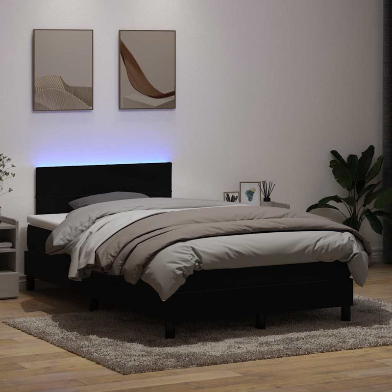 vidaXL fekete bársony rugós és LED-es ágy matraccal 120x210 cm