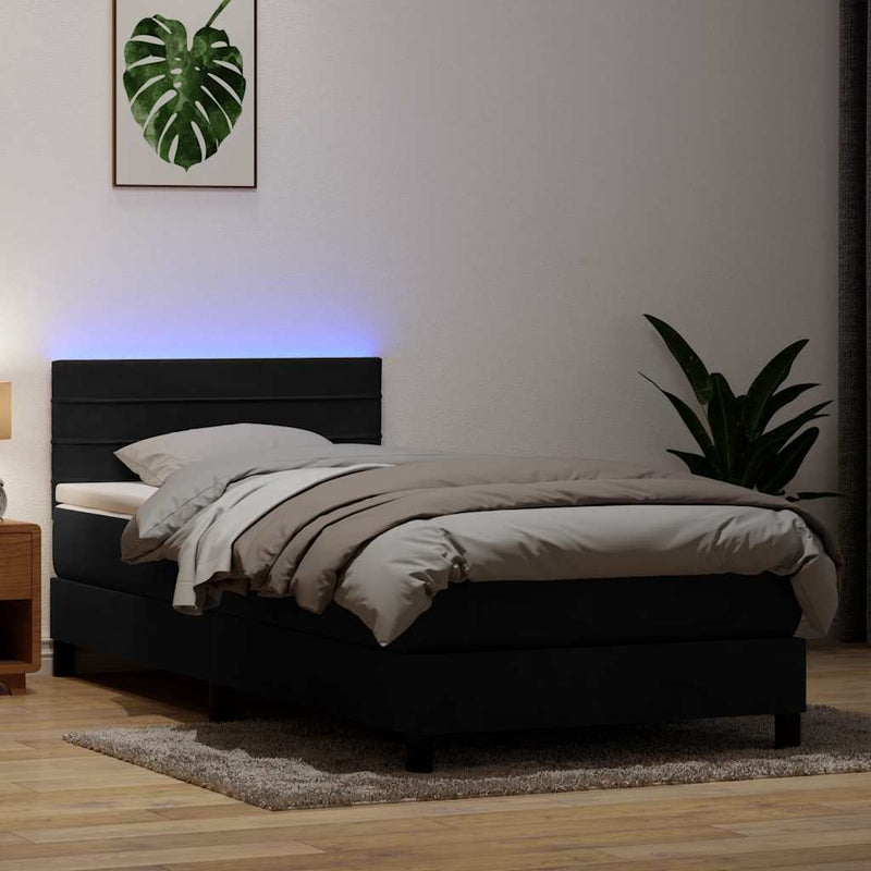 vidaXL fekete bársony rugós és LED-es ágy matraccal 100x220 cm