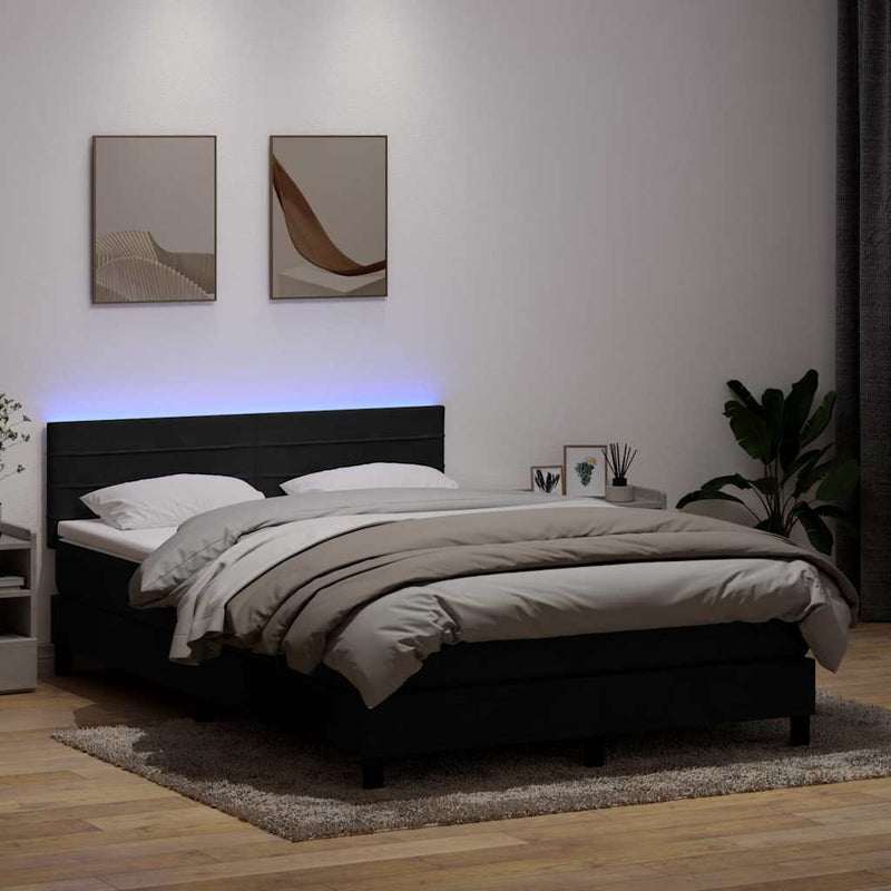 vidaXL fekete bársony rugós és LED-es ágy matraccal 160x220 cm