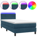 vidaXL sötétkék bársony rugós és LED-es ágy matraccal 80x210 cm