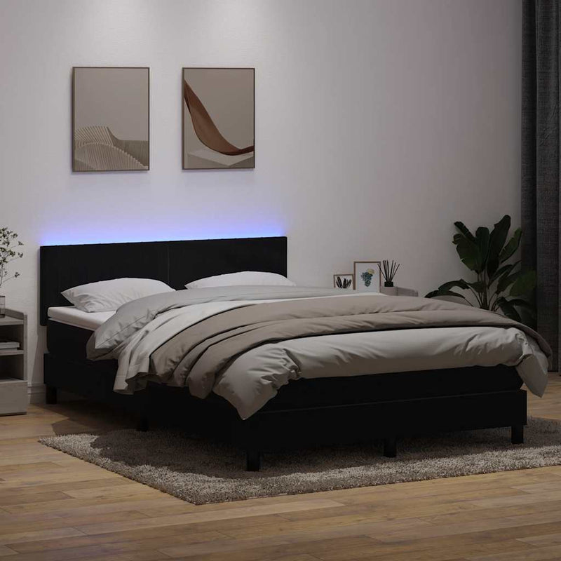 vidaXL fekete bársony rugós és LED-es ágy matraccal 140x210 cm