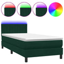 vidaXL sötétzöld bársony rugós és LED-es ágy matraccal 80x220 cm