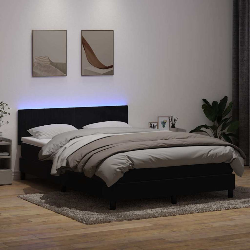 vidaXL fekete bársony rugós és LED-es ágy matraccal 140x220 cm