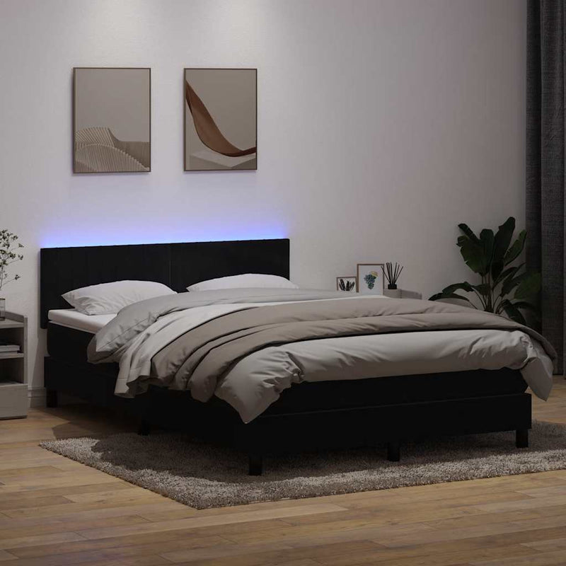 vidaXL fekete bársony rugós és LED-es ágy matraccal 160x220 cm