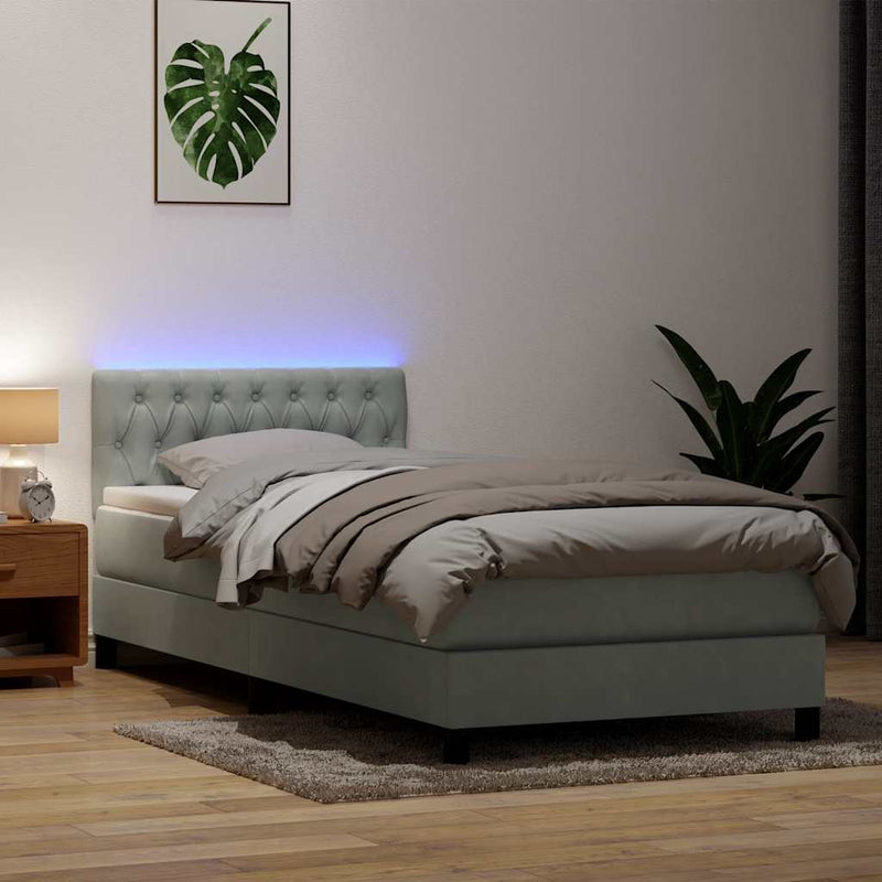 vidaXL világosszürke bársony rugós és LED-es ágy matraccal 100 x 210 cm